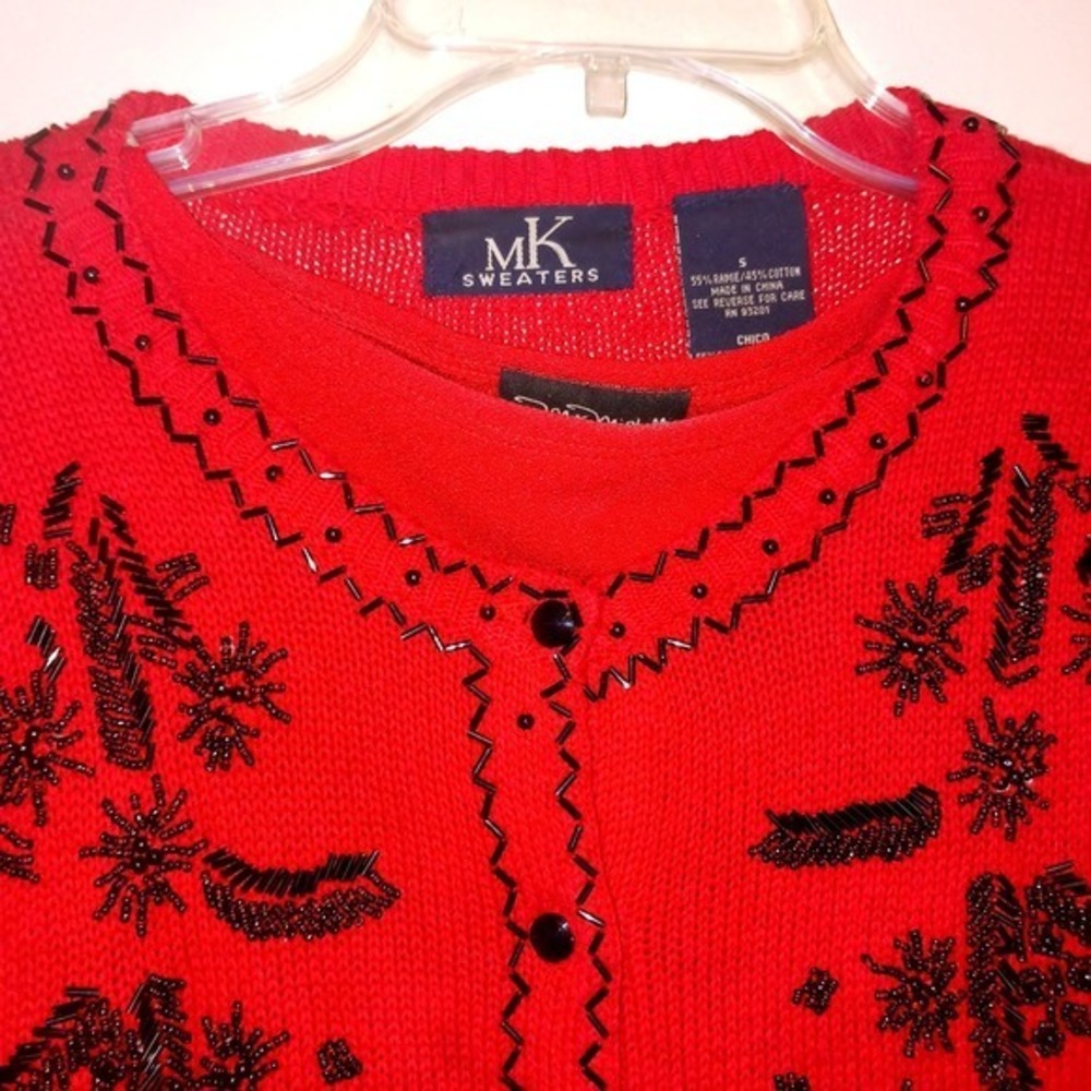 Vintage MK Sweaters Red Beaded Cardigan‎ and Tank Top Set Size S